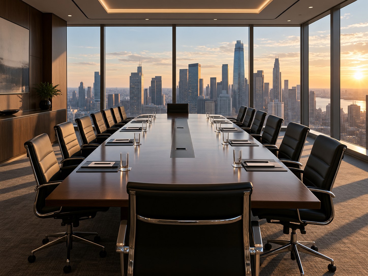 Executives in a formal boardroom discussion